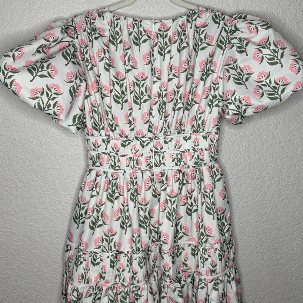 Fancy D White Tiered Floral Puff Sleeve Garden Party Midi Maxi Dress Size Small - Picture 7 of 8